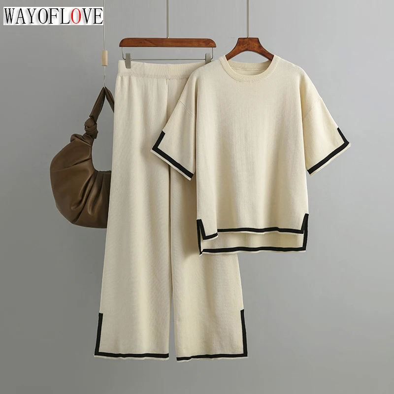 WAYOFLOVE Women Knitted Sweater Two Pieces Sets Spring Autumn O-Neck Loose Pullovers Sweater Tops & Wide-Leg Pants Knitwear Suit
WAYOFLOVE Women Knitted Sweater Two Pieces Sets Spring Autumn O-Neck Loose Pullovers Sweater Tops & Wide-Leg Pants Knitwear Suit