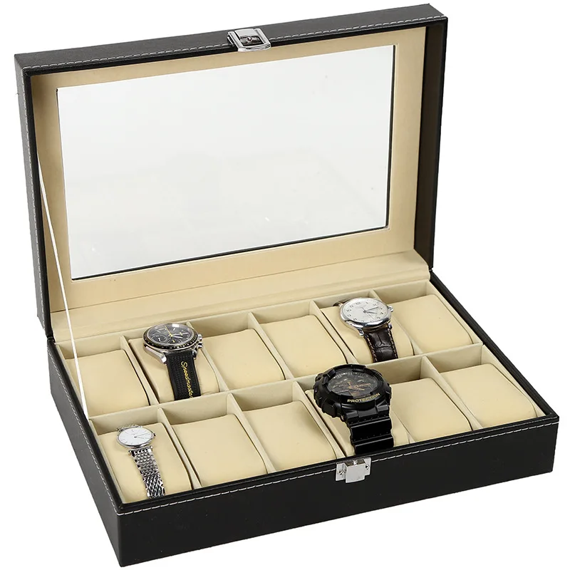 Watch Box Wooden PU Leather Glass Top with Vintage Hidden Buttons 3/610/12 Grids Watch Bracelet Jewelry Display Organizer Cases
Watch Box Wooden PU Leather Glass Top with Vintage Hidden Buttons 3/610/12 Grids Watch Bracelet Jewelry Display Organizer Cases