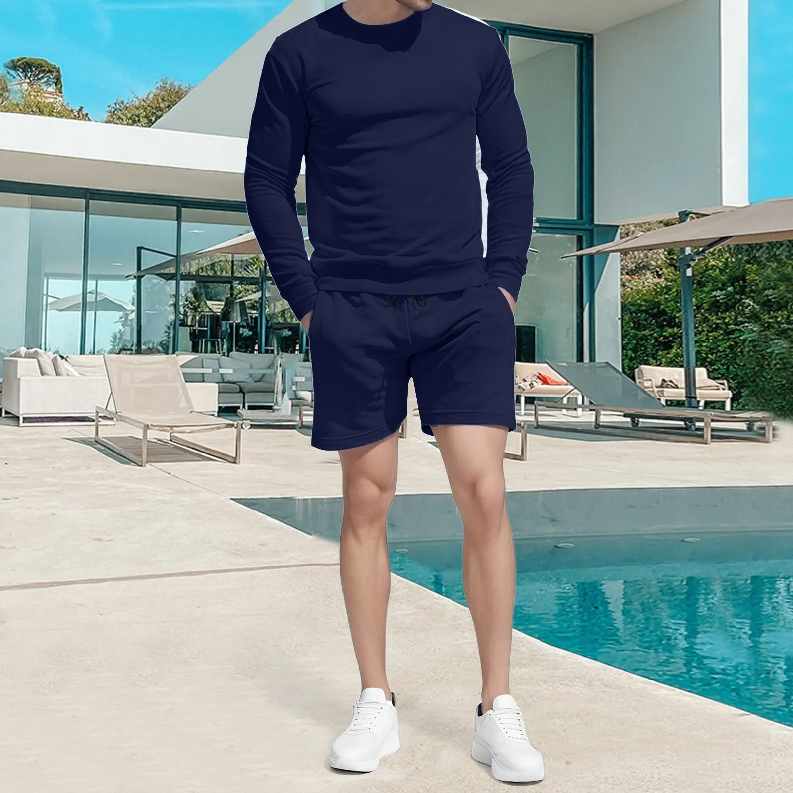 Men's Short Sleeved Shorts Two Piece Sports And Leisure Solid Color Round Neck Cover Mens Suit Rain Coat
Men's Short Sleeved Shorts Two Piece Sports And Leisure Solid Color Round Neck Cover Mens Suit Rain Coat