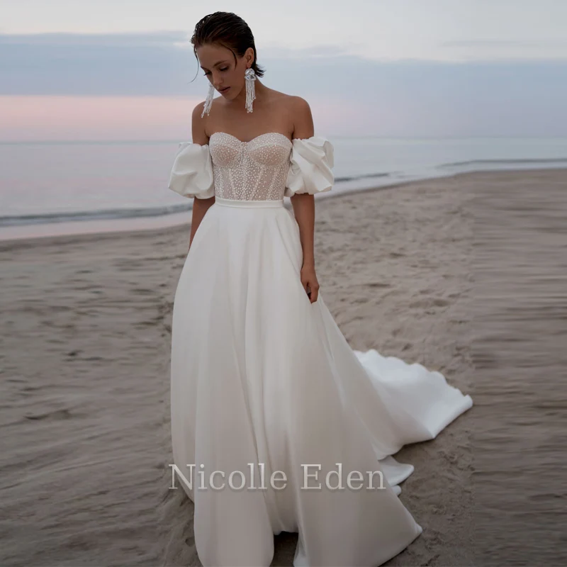 Nicolle Eden Simple A Line Wedding Dresses Dotted Tulle Puff Sleeve Backless Formal Bride Gown Vestidos De Novia Customized
Nicolle Eden Simple A Line Wedding Dresses Dotted Tulle Puff Sleeve Backless Formal Bride Gown Vestidos De Novia Customized