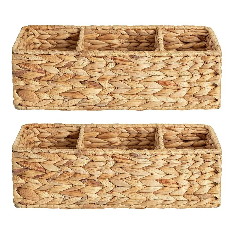 3-Section Wicker Baskets For Shelves, Hand-Woven Water Hyacinth Storage Baskets, 2-Pack
3-Section Wicker Baskets For Shelves, Hand-Woven Water Hyacinth Storage Baskets, 2-Pack