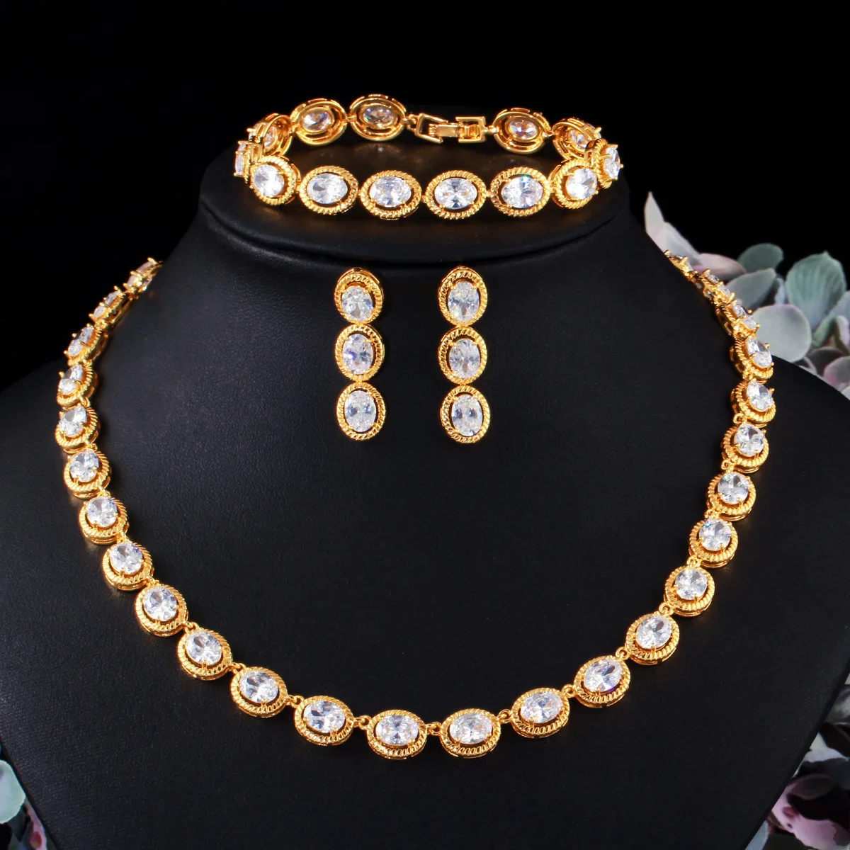 Classic Round Yellow Gold Color Bridal Jewelry Set for Women 3 Color Necklace Stud Earrings Set Wedding Bracelets Jewelry
Classic Round Yellow Gold Color Bridal Jewelry Set for Women 3 Color Necklace Stud Earrings Set Wedding Bracelets Jewelry