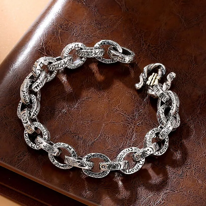 Real 925 Sterling Silver Engrave Vintage Symbol Bracelet Men Hip hop Simple Jewelry Tibetan Silver Women Chain & Link Bracelets
Real 925 Sterling Silver Engrave Vintage Symbol Bracelet Men Hip hop Simple Jewelry Tibetan Silver Women Chain & Link Bracelets