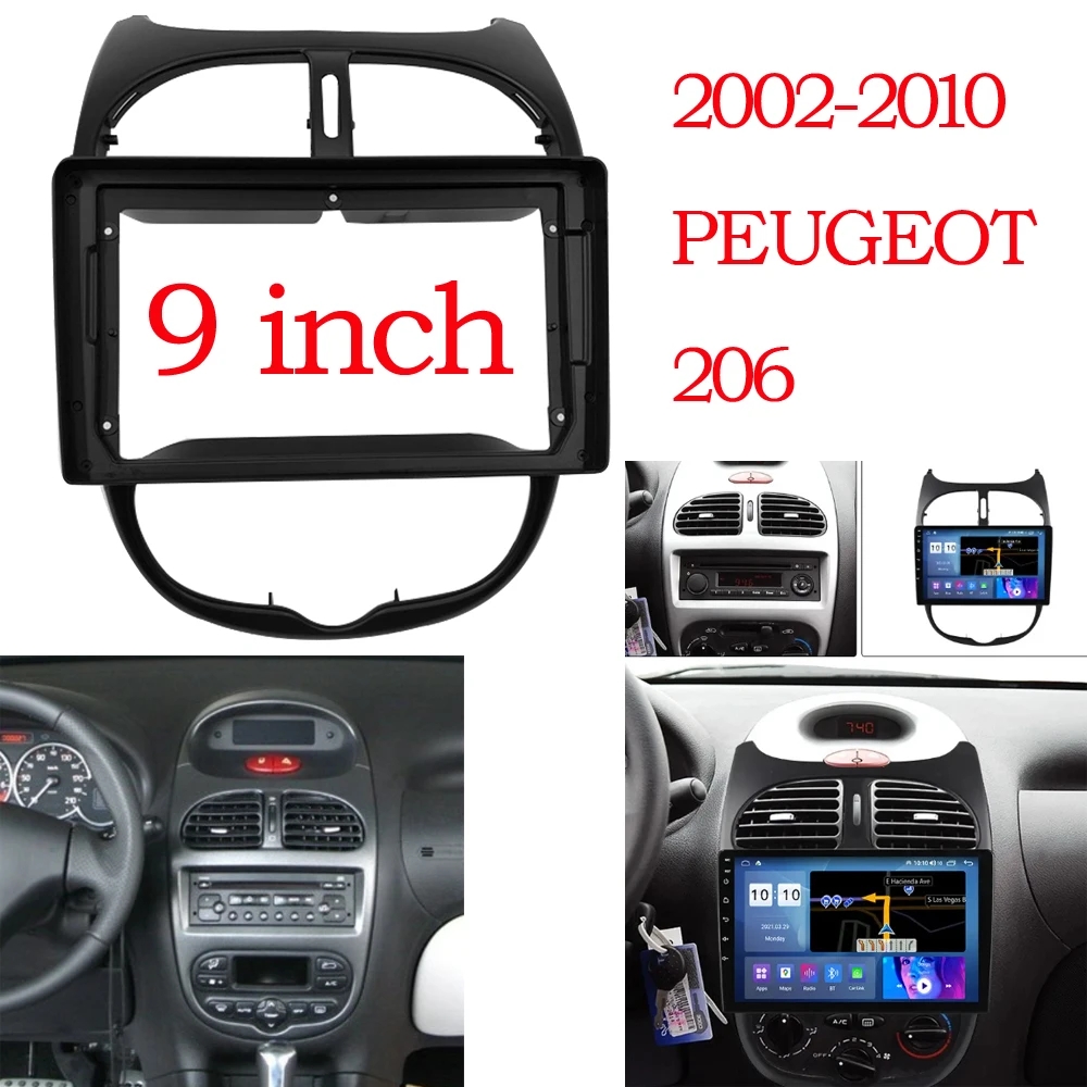 

WQLSK 9 Inch 2 Din Car Dashboard Frame CAR DVD Frame Radio Panel Frame Navigation Panel for Peugeot 206 2000-2010 2 din Android