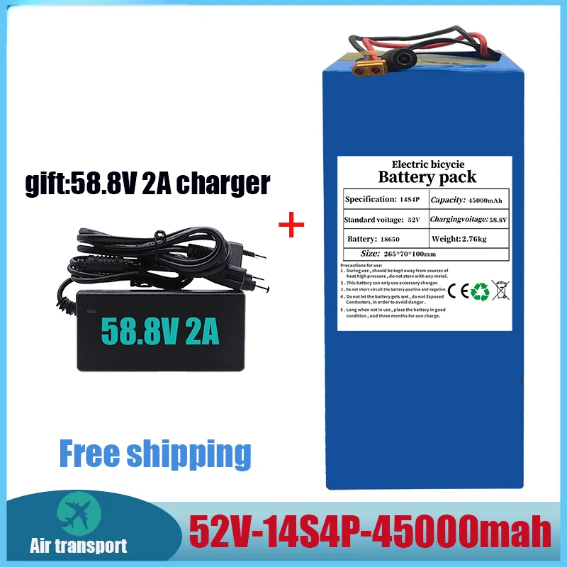 Free Shipping High Capacity 52V 14S4P 45000mAh 18650 1000W Lithium Battery for Balance Car, Electric Bicycle, Scooter, Tricycle
Free Shipping High Capacity 52V 14S4P 45000mAh 18650 1000W Lithium Battery for Balance Car, Electric Bicycle, Scooter, Tricycle