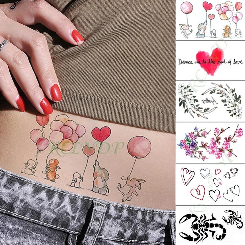 Водонепроницаемая Временная тату-наклейка love heart rabbit elephant balloon cat tatto флэш-тату