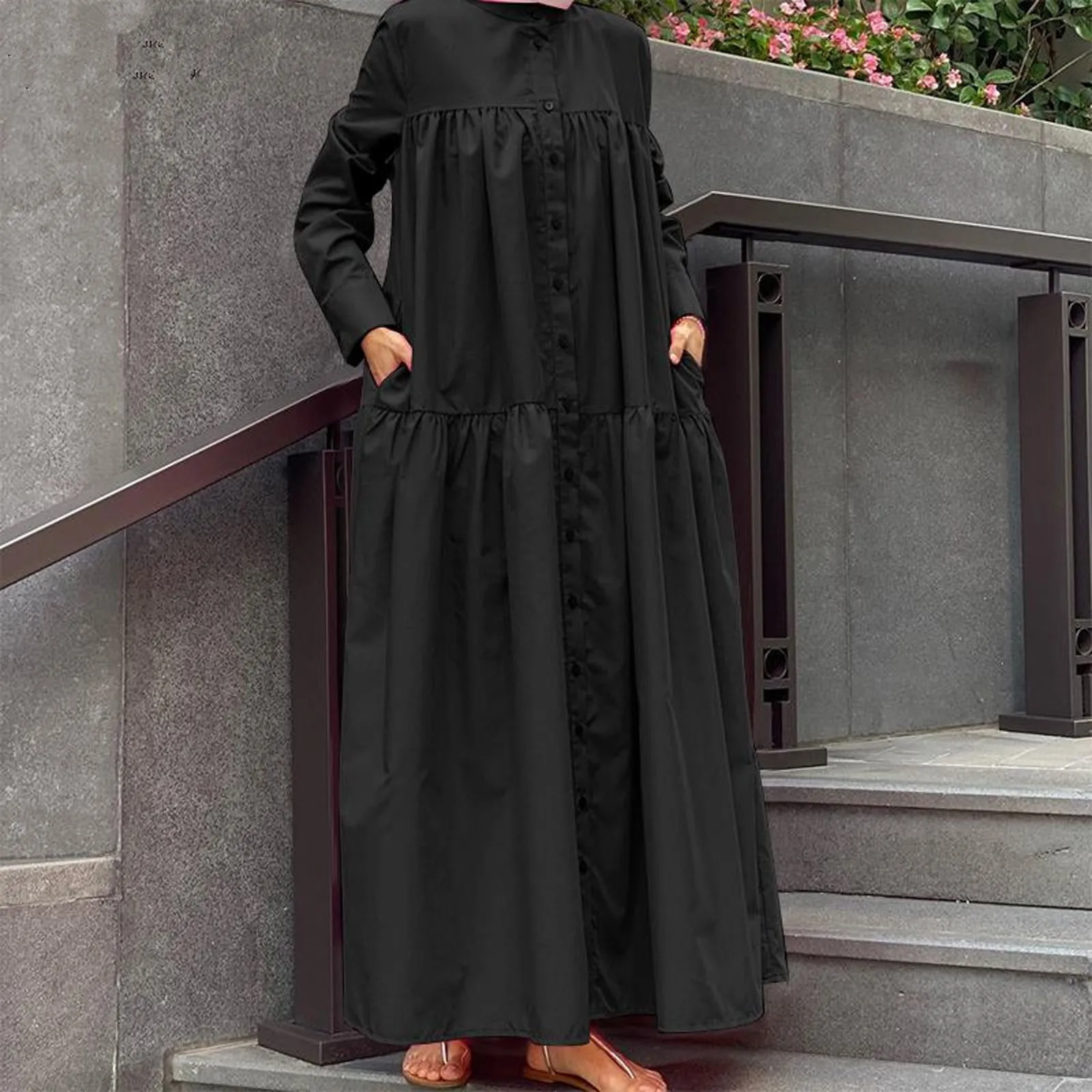 Women's Muslim Cardigan Stand Collar Long Sleeve Dress Cotton Maxi Dresses for Women Dress for Summer Short Sleeves Midi Dress
Women's Muslim Cardigan Stand Collar Long Sleeve Dress Cotton Maxi Dresses for Women Dress for Summer Short Sleeves Midi Dress