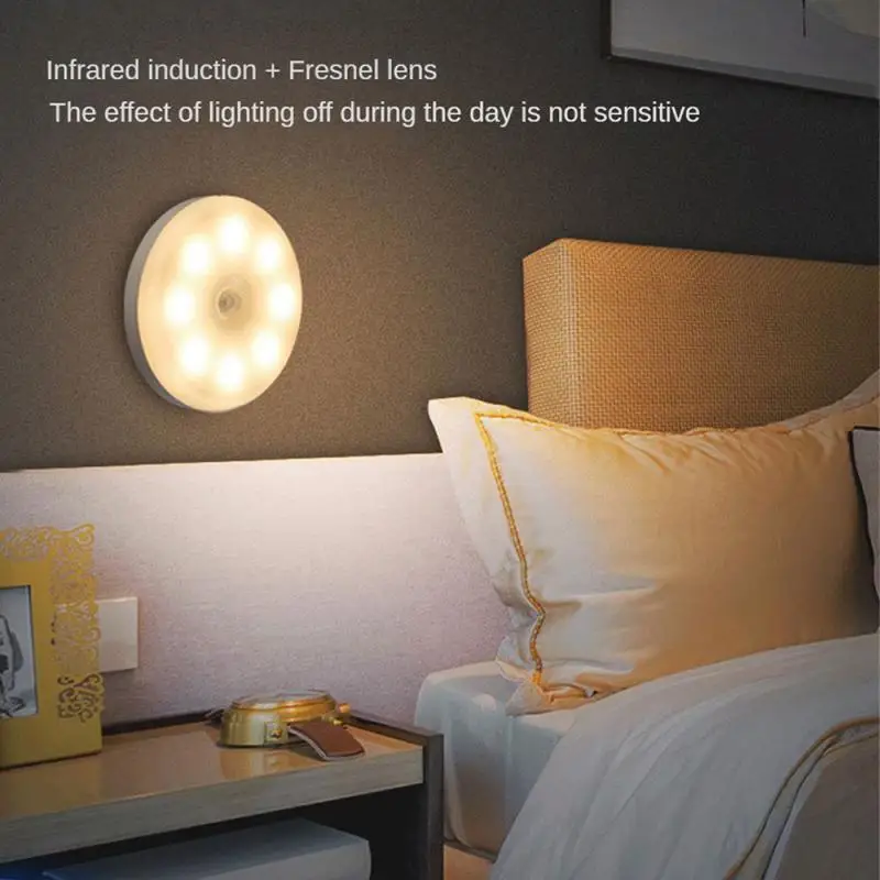 Светодиоды под шкаф, ночник, USB Перезаряжаемый датчик движения, освещение для шкафа, кухни, спальни, настенная лампа