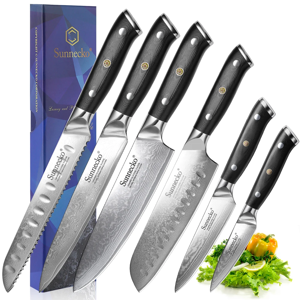 Кухонный нож из дамасской стали SUNNECKO, 1-8 шт./набор, 8 дюймов, шеф-повар, нарезка хлеба, 7 дюймов, сантоку, 5 дюймов, универсальный, 3,5 дюйма, нож для чистки овощей, инструмент для готовки
Кухонный нож из дамасской стали SUNNECKO, 1-8 шт./набор, 8 дюймов, шеф-повар, нарезка хлеба, 7 дюймов, сантоку, 5 дюймов, универсальный, 3,5 дюйма, нож для чистки овощей, инструмент для готовки