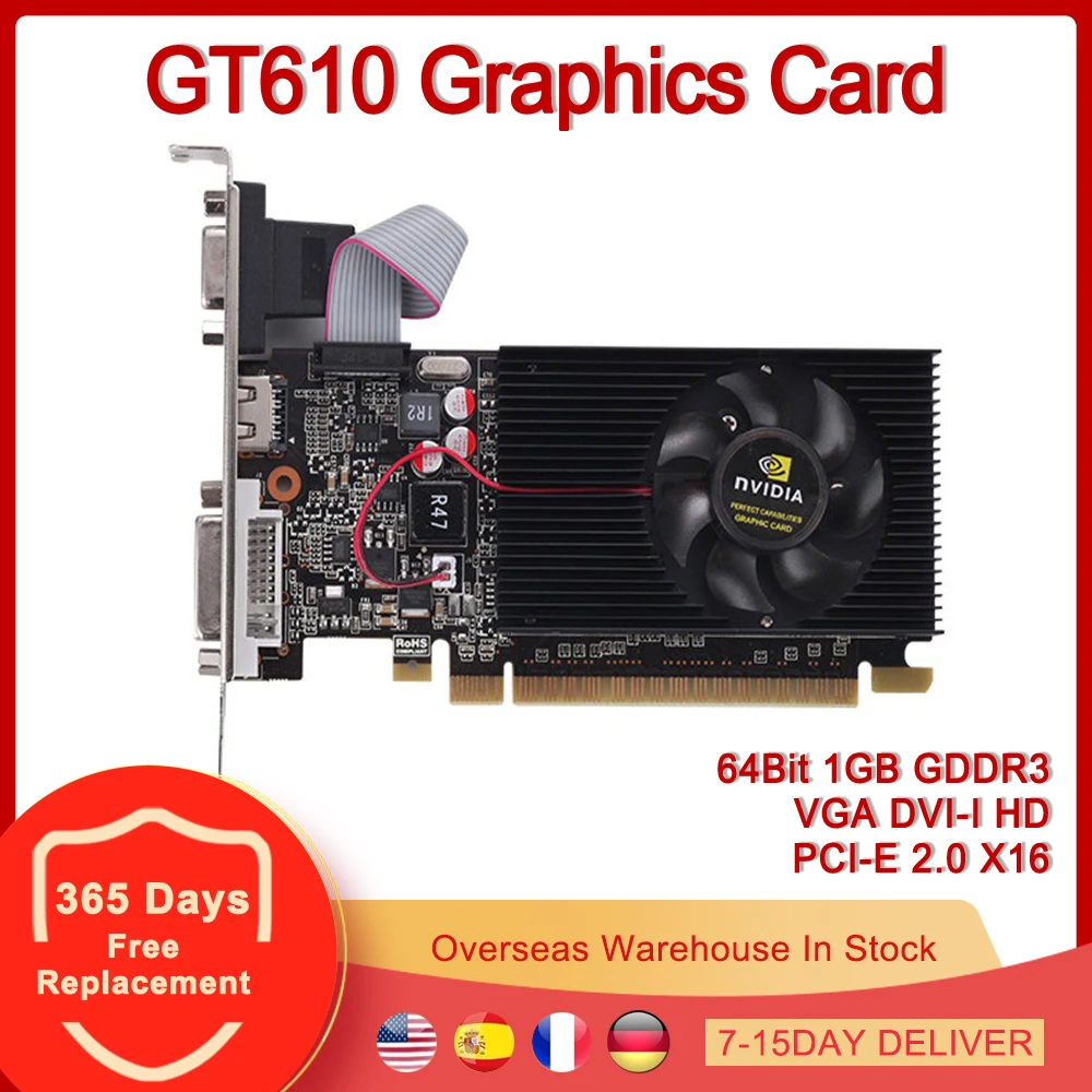 Видеокарта GT610 PCI-E 2,0 X16 64-бит GDDR3 1 ГБ VGA DVI-I HD видеокарты для NVIDIA GeForce GT610 2 Гб 64 бит
Видеокарта GT610 PCI-E 2,0 X16 64-бит GDDR3 1 ГБ VGA DVI-I HD видеокарты для NVIDIA GeForce GT610 2 Гб 64 бит