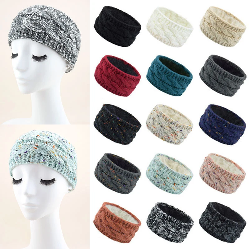 

Plush Inside Knitting Headband Crochet Knitted Woolen Hairband Warm Ear Turban Headwraps Twist Wide Elastic Hair Bands