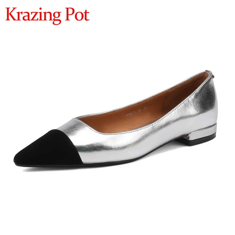 Krazing pot large size genuine leather pointed toe low heel mixed colors Korean style beauty girls dating basic women pumps L86
Krazing pot large size genuine leather pointed toe low heel mixed colors Korean style beauty girls dating basic women pumps L86