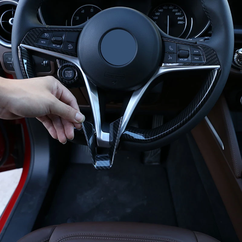 

Матовый черный чехол на руль автомобиля для Alfa Romeo Giulia Stelvio 2017-2019 ABS, U-образная крышка рамы, отделка, стикер, автомобильные аксессуары