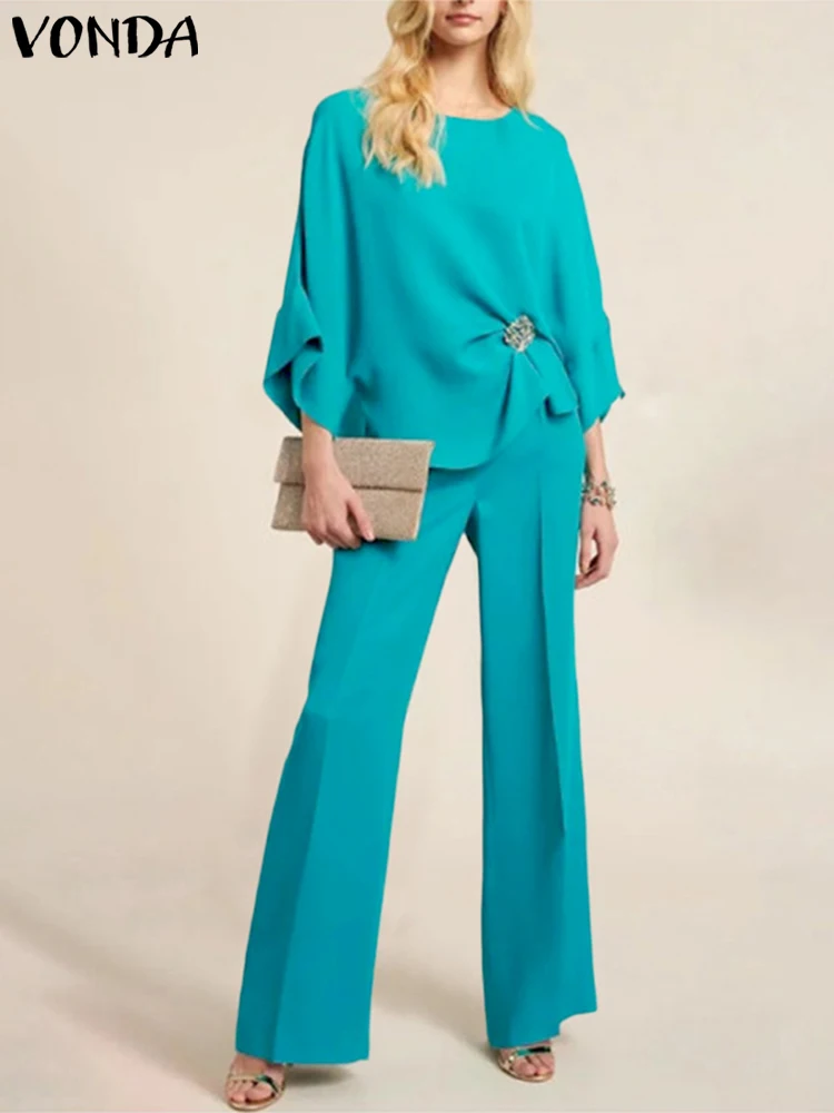VONDA Elegant Women Pant Suits 2022 Autumn Sexy Party Elegant Sets Flare Sleeve Blouse and Solid Elastic WaistWide Leg Pants2PCS
VONDA Elegant Women Pant Suits 2022 Autumn Sexy Party Elegant Sets Flare Sleeve Blouse and Solid Elastic WaistWide Leg Pants2PCS