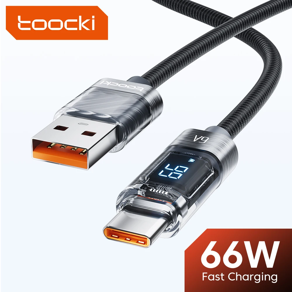 

USB-кабель Toocki, 6 А, Тип C, для быстрой зарядки Huawei P40 Pro P30 Xiaomi 12 Samsung S21 POCO 66 Вт