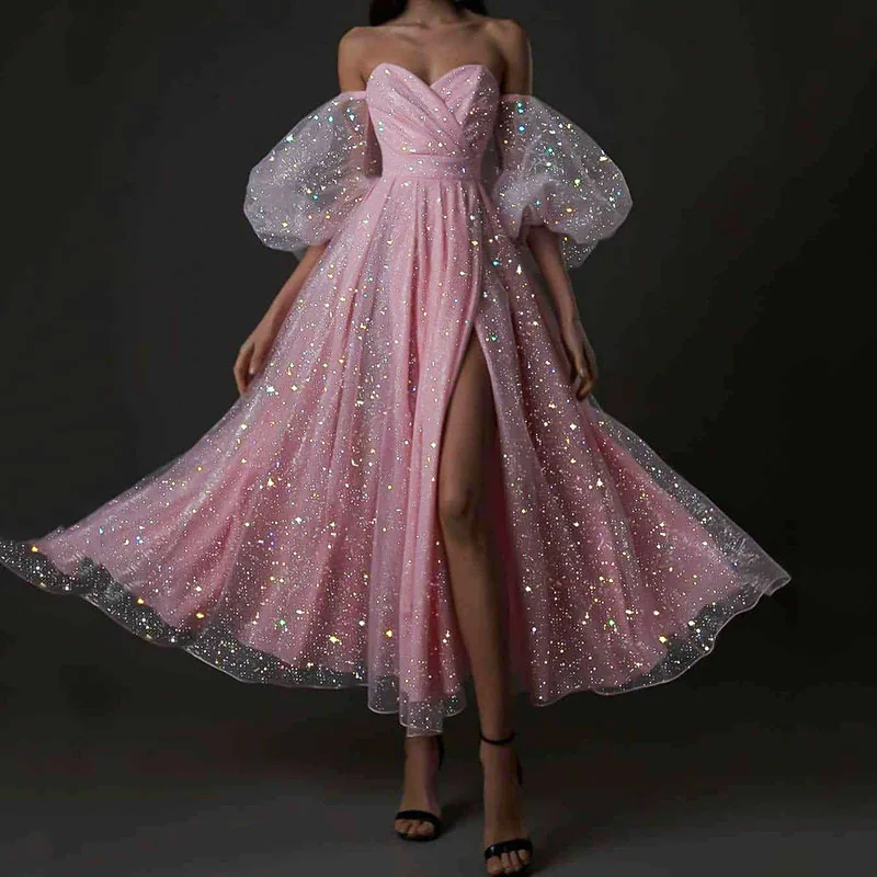 Ladies Glitter Glitter Off Shoulder Puff Sleeve Prom Dress Side Slit Ankle Formal Party Dress Cocktail Dress Can Be Customized
Ladies Glitter Glitter Off Shoulder Puff Sleeve Prom Dress Side Slit Ankle Formal Party Dress Cocktail Dress Can Be Customized