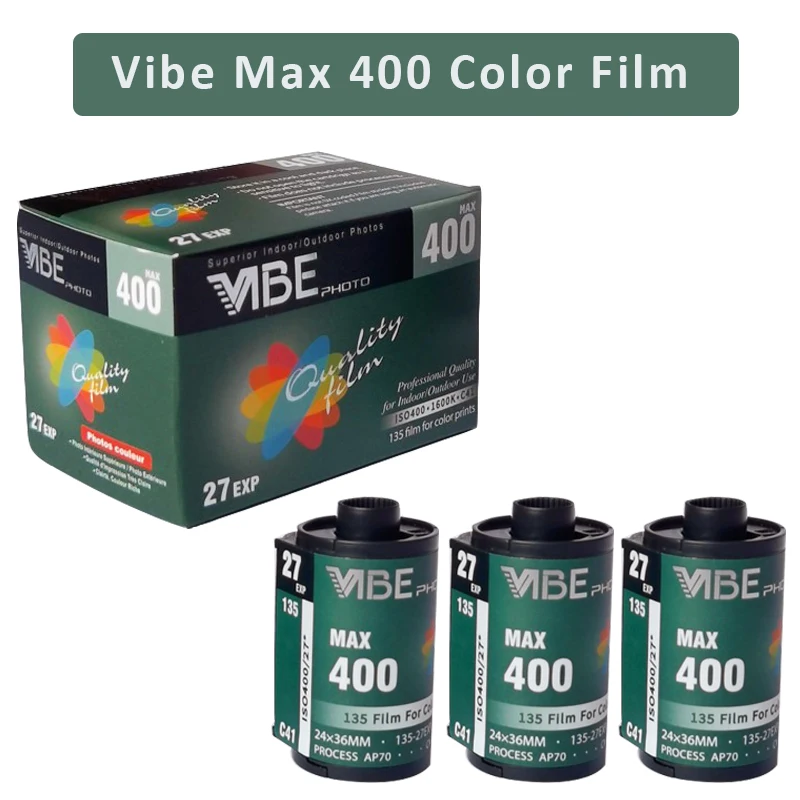 1Roll/2Roll/3Roll VIBE Max 400 Color film ISO 400 135 Negative film 27EXP/Roll for VIBE 501F Camera
1Roll/2Roll/3Roll VIBE Max 400 Color film ISO 400 135 Negative film 27EXP/Roll for VIBE 501F Camera