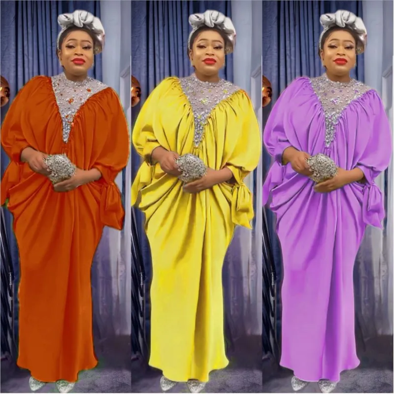 

Вечернее модное Сетчатое Плиссированное Платье макси с бусинами, африканские платья с рукавом три четверти для женщин, Нигерия, Турция, Африка, одежда