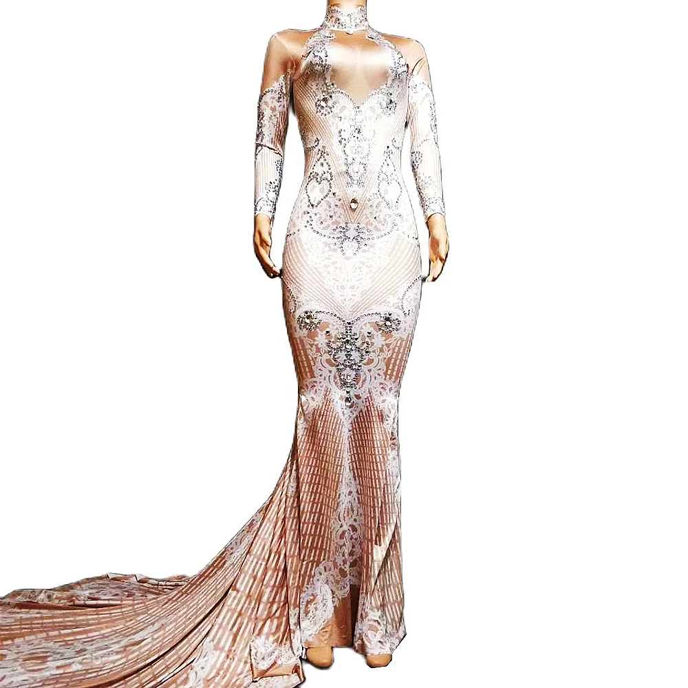 Sparkling Rhinestones Women Floor Length Dress Long Sleeve Leotard Tight Mermaid Dresses Prom Party Birthday Celebrate Costumes
Sparkling Rhinestones Women Floor Length Dress Long Sleeve Leotard Tight Mermaid Dresses Prom Party Birthday Celebrate Costumes