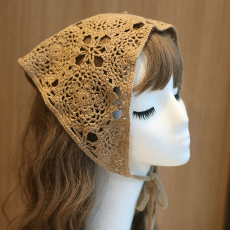 

Вязаная крючком бандана головной платок шарф для волос вязаный головной убор с завязкой на спине Цветочный стиль головной убор для женщин и девочек