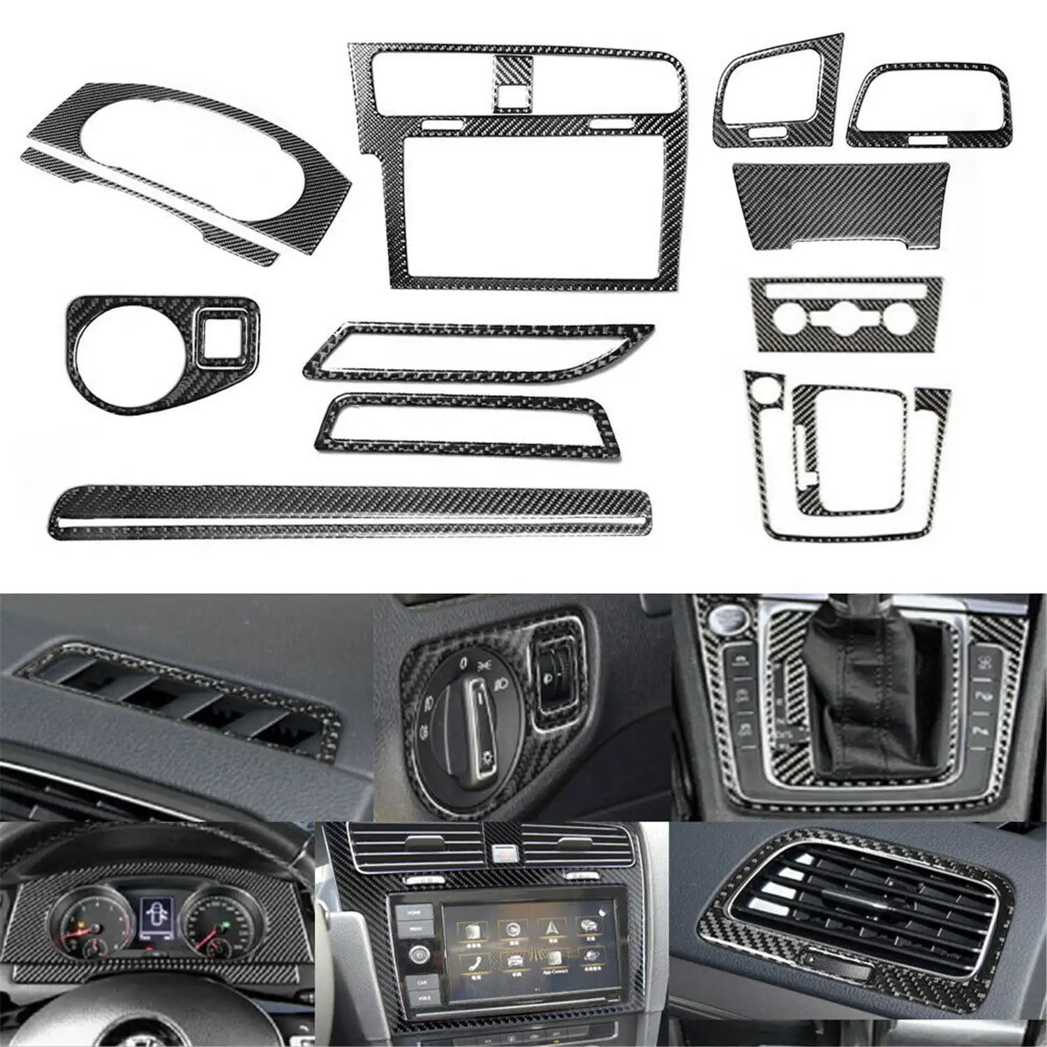 

15 шт. для 2014-2019 VW Golf 7 GTI MK7 полный комплект углеродного волокна крышка салона приборной панели левая рука аксессуары для украшения автомобиля