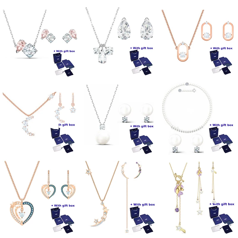 

Набор высококачественных женских ожерелий и серег SWA, ожерелье с единорогом, сердцем и жемчугом, Подарочная коробка, бесплатная доставка
