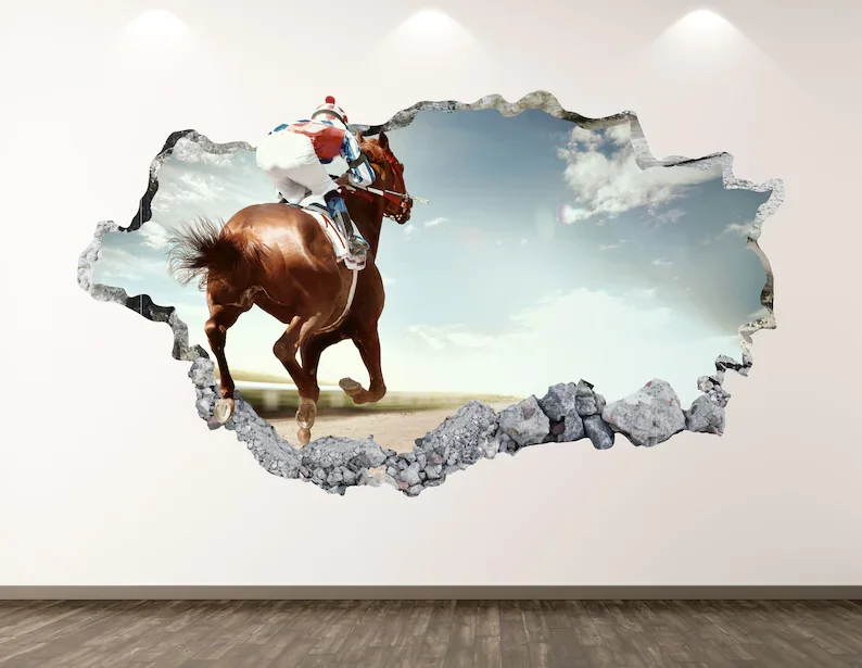 Jockey Wall Decal - Horse Racing 3D Smashed Wall Art Sticker Kids Room Decor Vinyl Home Poster Custom Gift KD341
Jockey Wall Decal - Horse Racing 3D Smashed Wall Art Sticker Kids Room Decor Vinyl Home Poster Custom Gift KD341