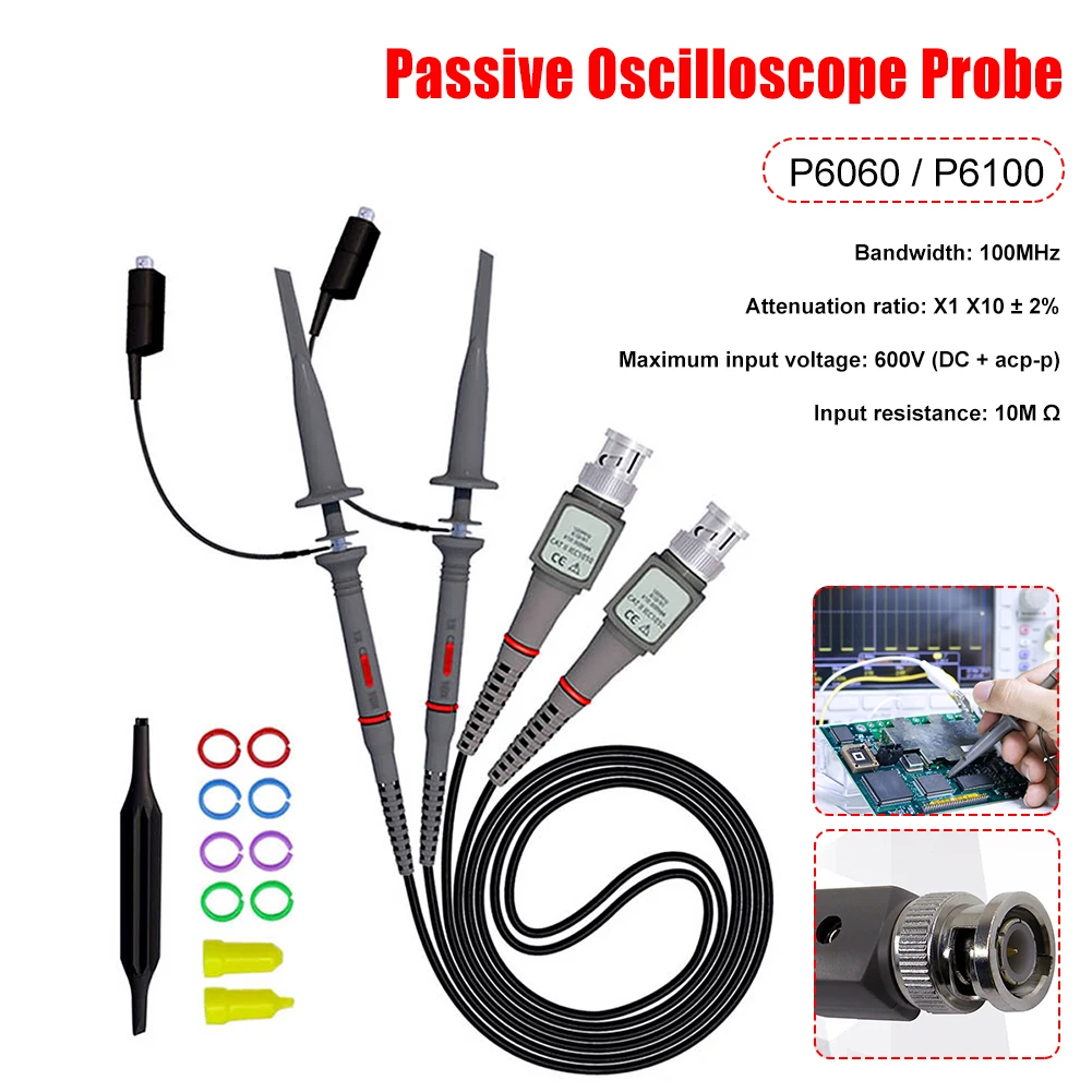 2pcs P6100/P6060 60/100MHz portable Professional Oscilloscope Probe Kit Accessories Portable Oscilloscope Sonde
2pcs P6100/P6060 60/100MHz portable Professional Oscilloscope Probe Kit Accessories Portable Oscilloscope Sonde