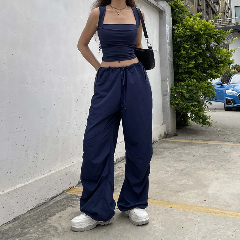Summer Fashion Loose Solid Color Drawstring Elastic Waist Women Wide Leg Pants Baggy Trousers Y2k Joggers Ankle Banded Pants
Summer Fashion Loose Solid Color Drawstring Elastic Waist Women Wide Leg Pants Baggy Trousers Y2k Joggers Ankle Banded Pants
