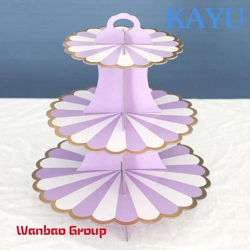 

Custom Celebraiton 3 Layer diverse Size Cake Stands Disposable round purple Paper Cake Stand Tools