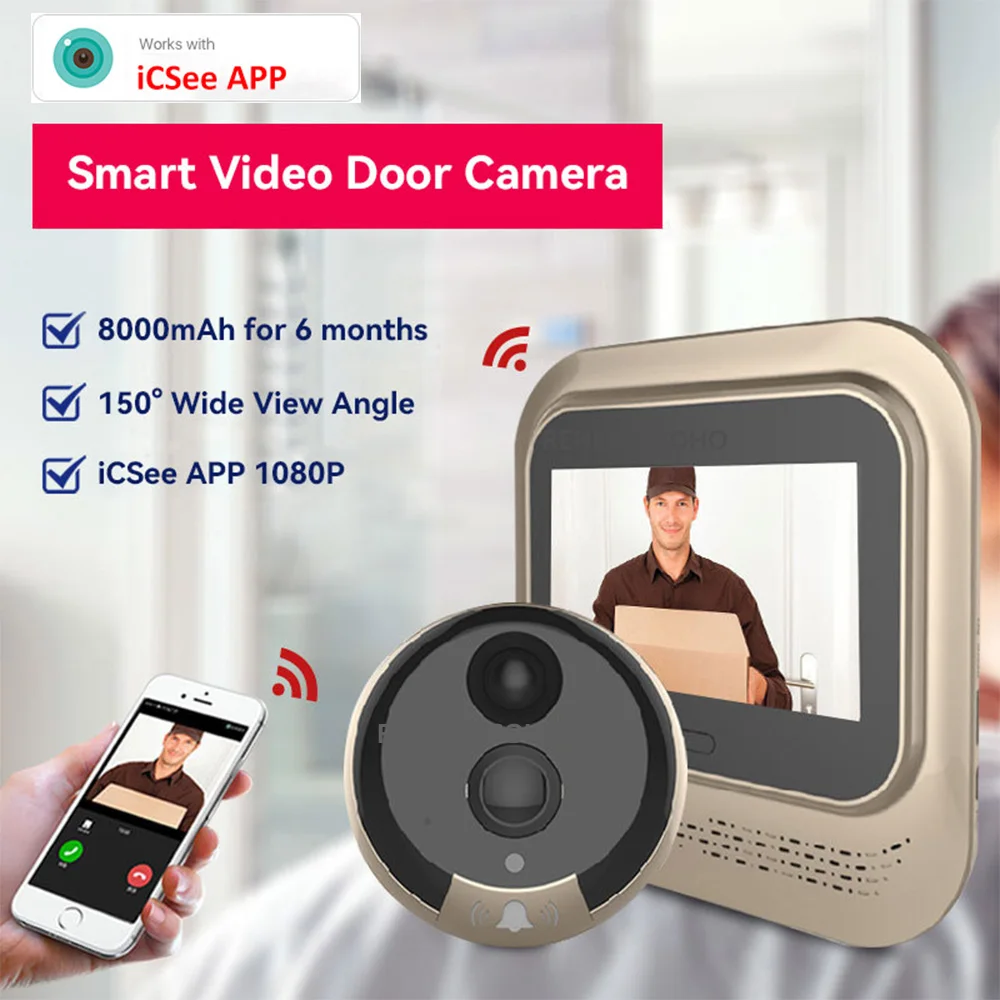 150 ° Широкоугольный 1080P Wi-Fi Дверной глазок 8000 мАч PIR Инфракрасный 4,3-дюймовый FHD-дисплей Цифровой просмотрщик Аудио Видео Дверной звонок Cam 
150 ° Широкоугольный 1080P Wi-Fi Дверной глазок 8000 мАч PIR Инфракрасный 4,3-дюймовый FHD-дисплей Цифровой просмотрщик Аудио Видео Дверной звонок Cam