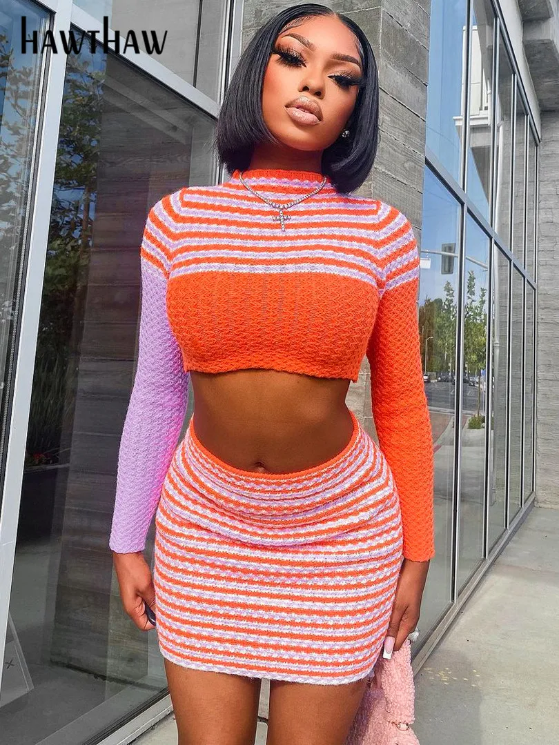 Hawthaw Women Long Sleeve Knitted Crop Tops Mini Skirts Two Piece Sets Suits Outfits 2022 Spring Autumn Clothes Wholesale Items
Hawthaw Women Long Sleeve Knitted Crop Tops Mini Skirts Two Piece Sets Suits Outfits 2022 Spring Autumn Clothes Wholesale Items
