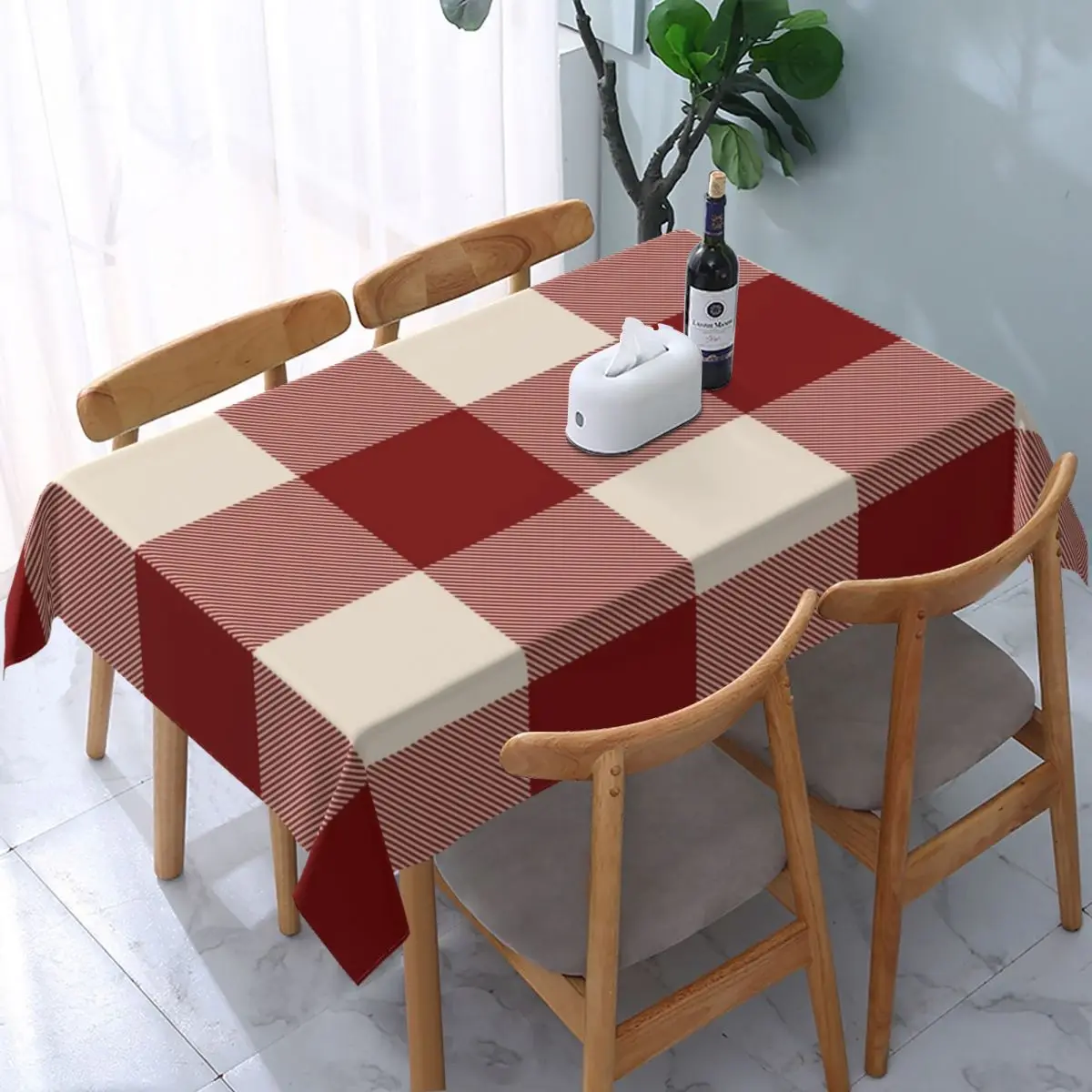

Waterproof Buffalo Check Red White Plaid Tartan Striped Tablecloth Backing Edge Table Covers Geometric Gingham Table Cloth