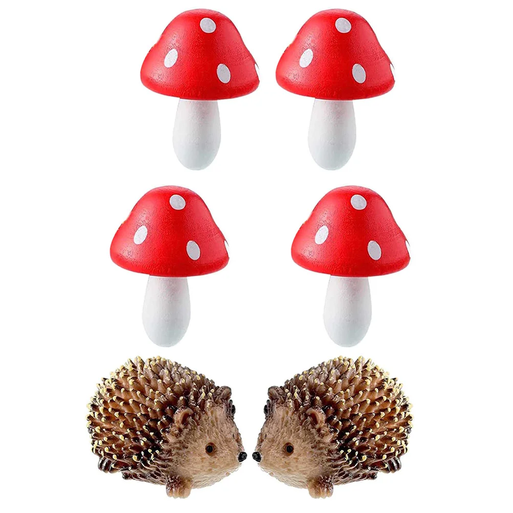 

Mini Garden Decor Miniature Figurines Crafts Bulk Desktop Accessories Decorate Hedgehog Decors Car Ornament Wood Mushroom