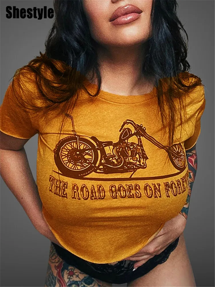 Shestyle Bright Yellow Streetwear T-Shirts Women Motor Letter Printed O-Neck Short Sleeve Jazz Dancing Crop Tops Locomotive
Shestyle Bright Yellow Streetwear T-Shirts Women Motor Letter Printed O-Neck Short Sleeve Jazz Dancing Crop Tops Locomotive