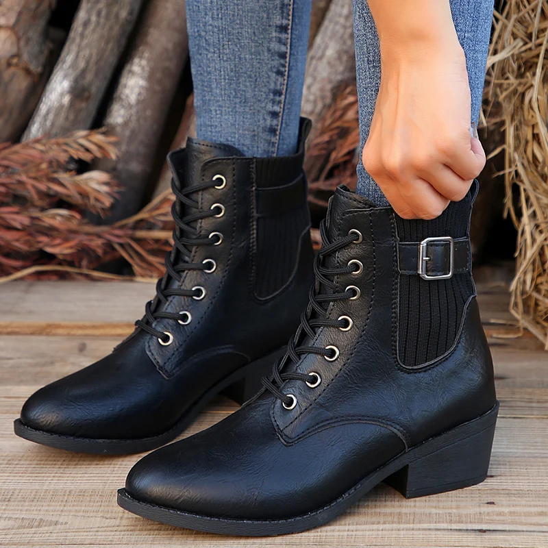 Lucyever Buckle Pu Leather Ankle Boots Women Vintage Thick Heels Riding Boots Woman Pointed Toe Lace Up Short Booties Ladies 42
Lucyever Buckle Pu Leather Ankle Boots Women Vintage Thick Heels Riding Boots Woman Pointed Toe Lace Up Short Booties Ladies 42