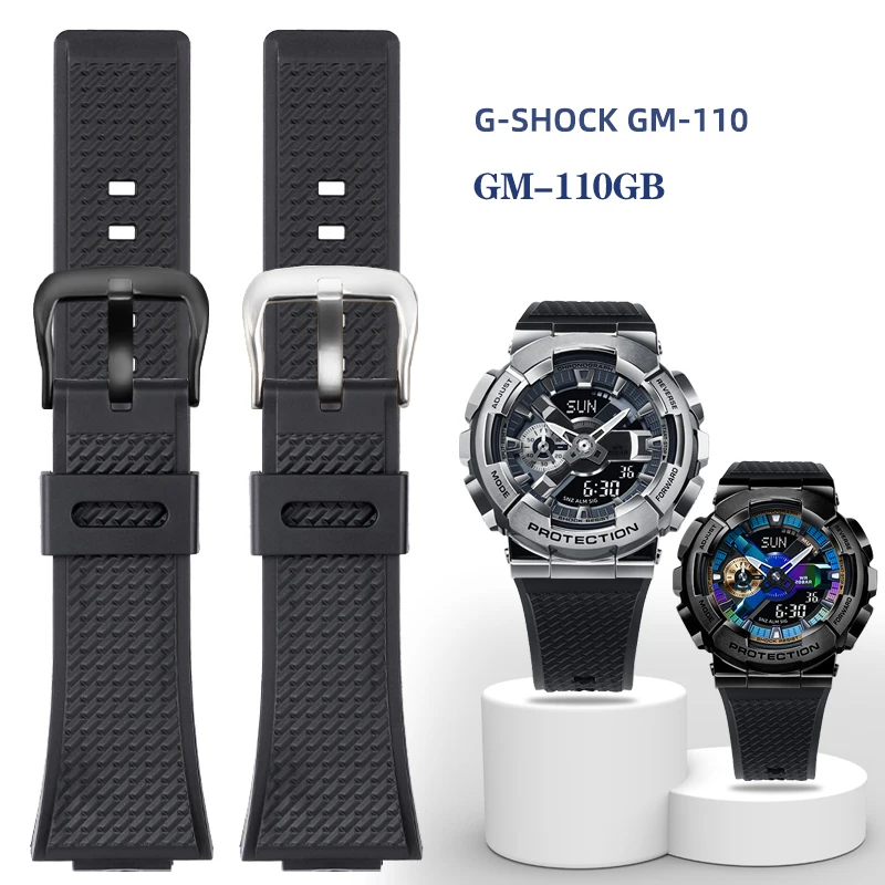 

New Silicone Watchband For Casio GM110 GM-110 Strap G-SHOCK GM-110GB Waterproof Soft Rubber Watch Band 16mm Black Steel Bracelet