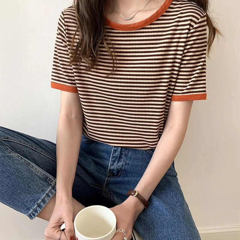 Striped Vintage Short Sleeve T Shirt Women 2022 Summer Korean Fashion T-shir Soft Tops Tshirts Casual O Neck Tee Shirt Female
Striped Vintage Short Sleeve T Shirt Women 2022 Summer Korean Fashion T-shir Soft Tops Tshirts Casual O Neck Tee Shirt Female