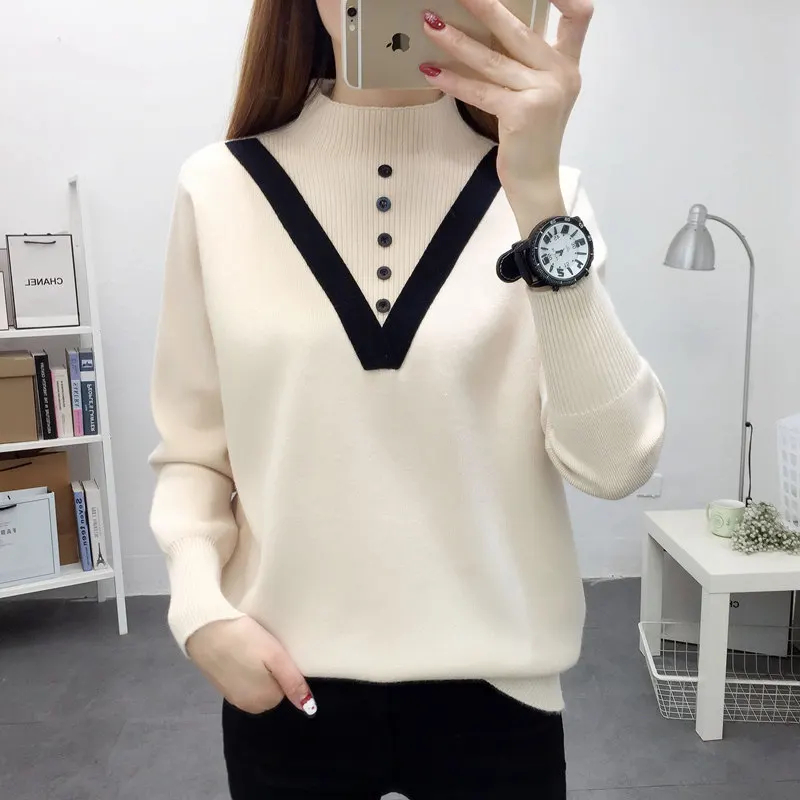 Sweater female 2020 autumn and winter new knitted pullover sexy pile of collar women's White
Sweater female 2020 autumn and winter new knitted pullover sexy pile of collar women's White