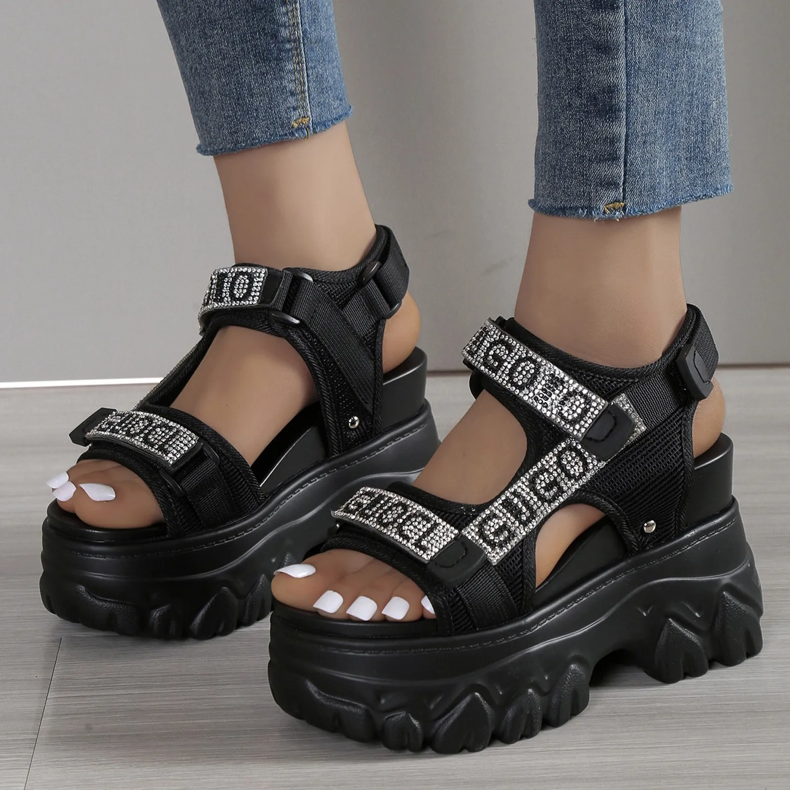 New Thick Sole Women Sandals Fashion Open Toe Hook Loop High Heels Shiny Rhinestone Ladies Elevated Shoes Dressy Walking Sandals
New Thick Sole Women Sandals Fashion Open Toe Hook Loop High Heels Shiny Rhinestone Ladies Elevated Shoes Dressy Walking Sandals