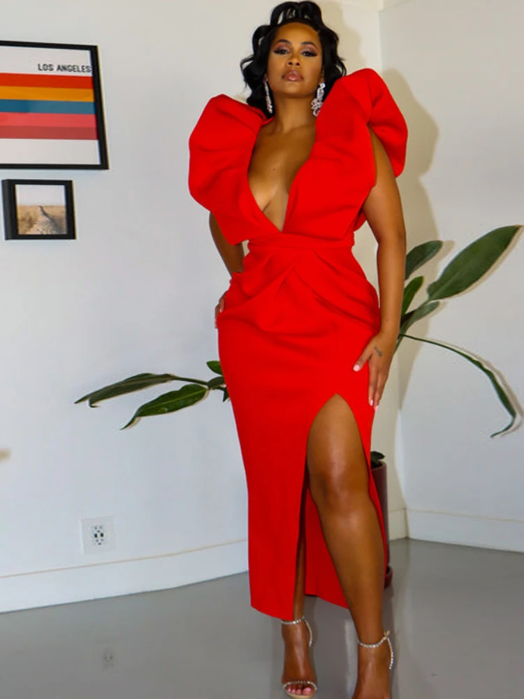Deep V Neck Party Dress for Women Draping Ruffles Sleeveless Backless High Waist Slit Robe Elegant Evening Cocktail Event Outfit
Deep V Neck Party Dress for Women Draping Ruffles Sleeveless Backless High Waist Slit Robe Elegant Evening Cocktail Event Outfit