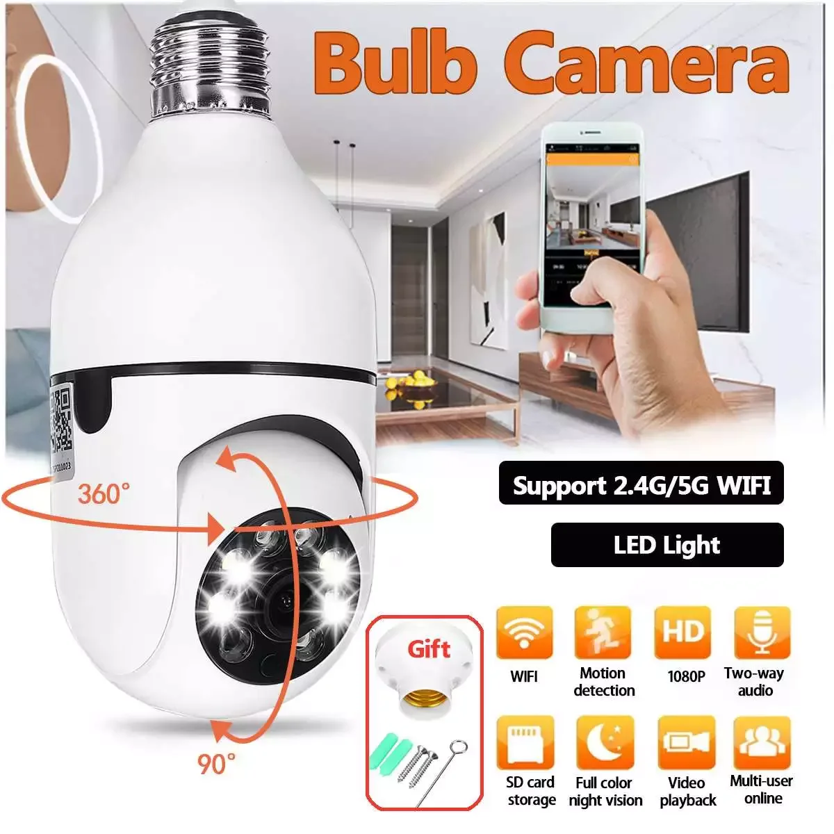 200W E27 Bulb Surveillance Camera for Night Full Color Automatic Human Tracking 4x Digital Zoom Video Indoor Security Monitor
200W E27 Bulb Surveillance Camera for Night Full Color Automatic Human Tracking 4x Digital Zoom Video Indoor Security Monitor
