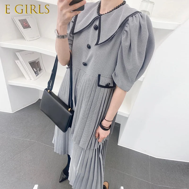 E GIRLS French Elegant Plaid Dress Women Turn-down Collar Double Pleated Dresses Female Korean Button Up Puff Sleeve Clothing
E GIRLS French Elegant Plaid Dress Women Turn-down Collar Double Pleated Dresses Female Korean Button Up Puff Sleeve Clothing