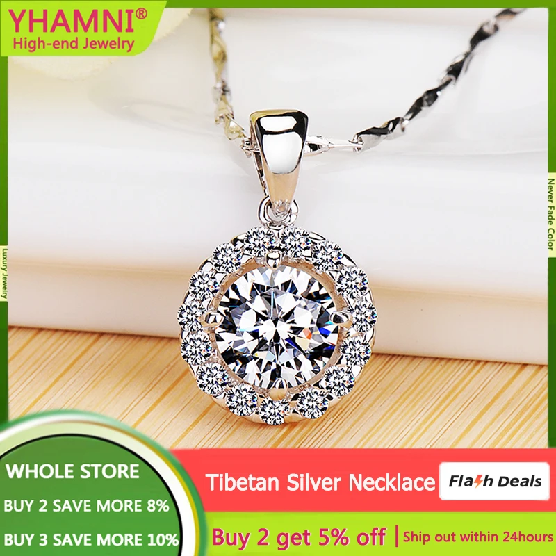 YHAMNI Real Tibetab Silver Necklace Round Circle Zircon Pendant for Women Elegant Clavicle Necklace Wedding Jewelry Wholesale
YHAMNI Real Tibetab Silver Necklace Round Circle Zircon Pendant for Women Elegant Clavicle Necklace Wedding Jewelry Wholesale