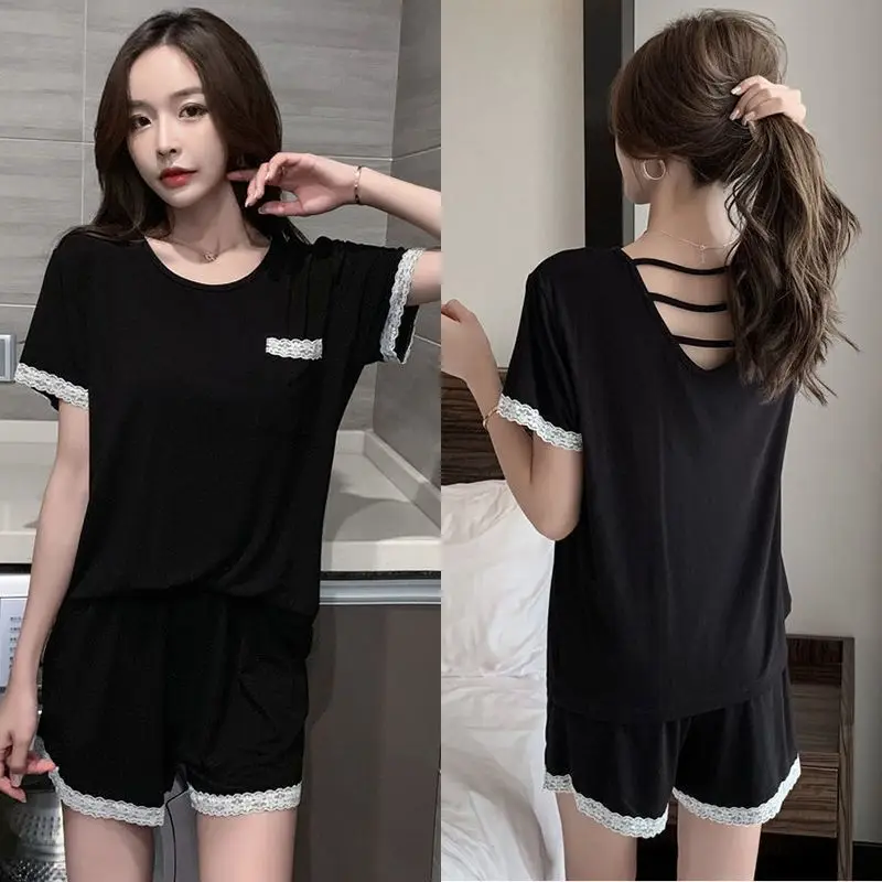 Lace Women Pajamas Shorts Sets Sleepwear 2 Piece Summer Pijama Korean Loungewear Short Sleeve Home Clothes Patchwork Night Wear
Lace Women Pajamas Shorts Sets Sleepwear 2 Piece Summer Pijama Korean Loungewear Short Sleeve Home Clothes Patchwork Night Wear