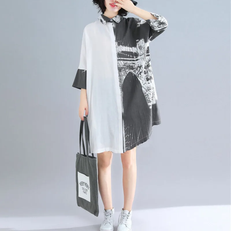 Ink Printed Vintage Splicing Blouse Womens Summer Shirts Three Quarter Sleeve Fashion Clothing Ladies Loose Casual Korean 2022
Ink Printed Vintage Splicing Blouse Womens Summer Shirts Three Quarter Sleeve Fashion Clothing Ladies Loose Casual Korean 2022