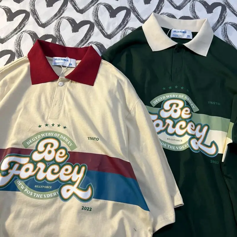Korean Apricot Green POLO T Shirts Retro Letter Print Oversized Short Sleeve Tops 2022 Summer Large 2XL Students Teens Casual
Korean Apricot Green POLO T Shirts Retro Letter Print Oversized Short Sleeve Tops 2022 Summer Large 2XL Students Teens Casual