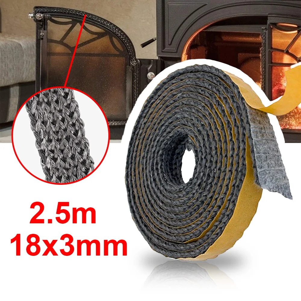 

2.5M Black Flat Stoves Rope Self Adhesive Glass Chimney Door Stove Fireplace Tuyere Sealing Strip Replacement Gasket Cord