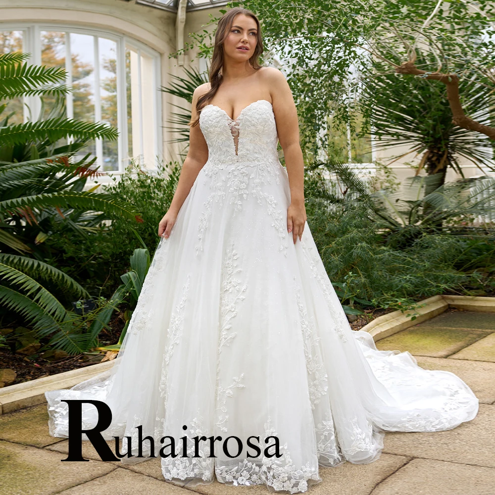 Ruhair Glamorous Sweetheart Wedding Dresses For Women Appliques Court Train Lace Up Strapless A-Line Custom Made Robe De Mariée
Ruhair Glamorous Sweetheart Wedding Dresses For Women Appliques Court Train Lace Up Strapless A-Line Custom Made Robe De Mariée