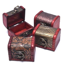 Antique Mini Wood Treasure Chest Storage Box Jewelry Organizer Box Gift Box For Beads Earring Box For Jewelry Rectangle Box Cas